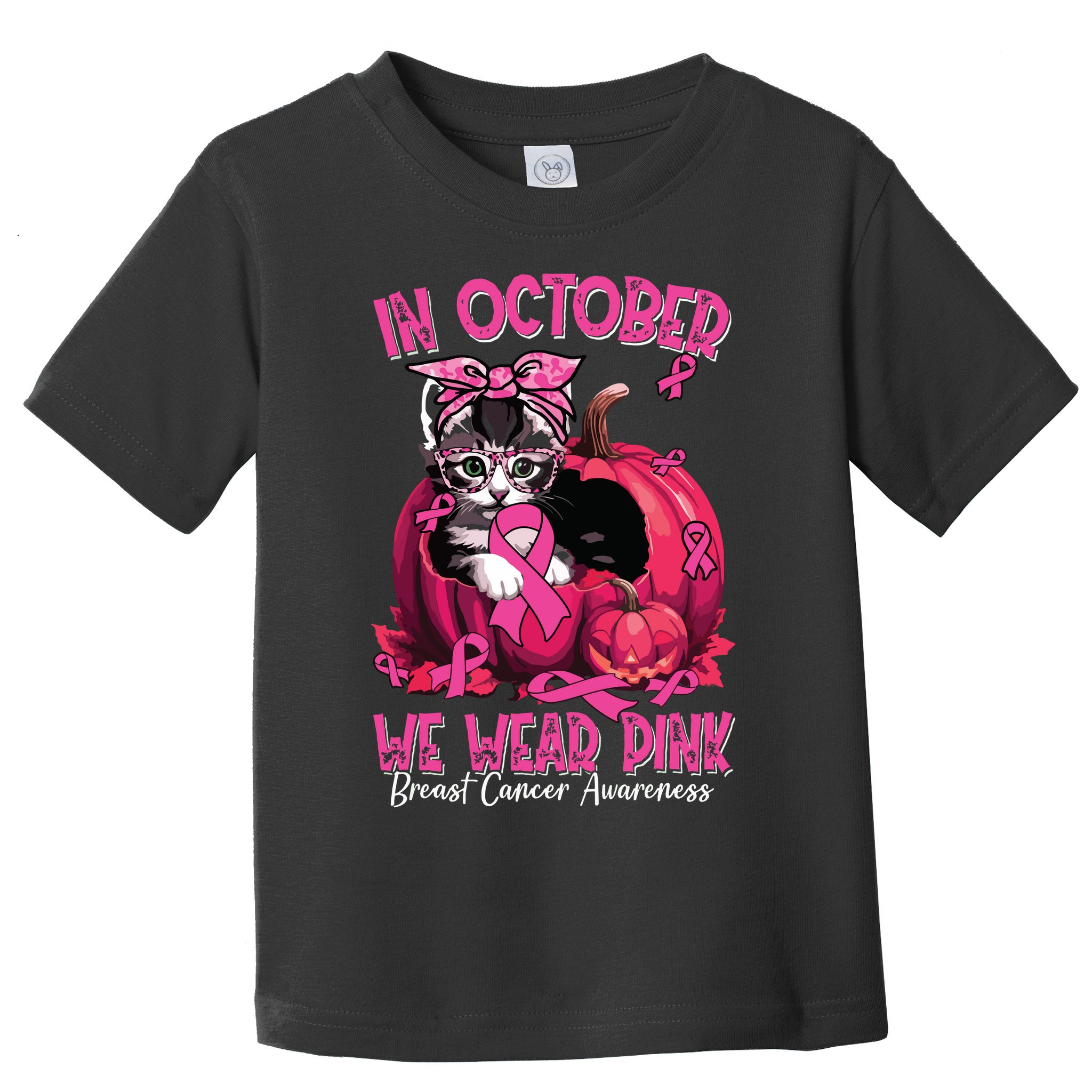 In October We Wear Cat Ribbon Breast Cancer Awareness Toddler T-Shirt