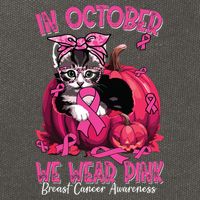 In October We Wear Cat Ribbon Breast Cancer Awareness Cotton Canvas Backpack