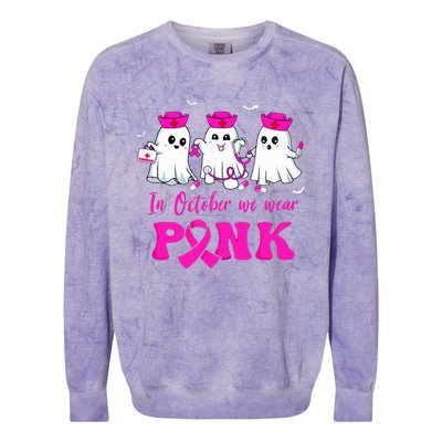 In October We Wear Pink Nurse Ghost Halloween Breast Cancer Colorblast Crewneck Sweatshirt