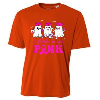 In October We Wear Pink Nurse Ghost Halloween Breast Cancer Cooling Performance Crew T-Shirt