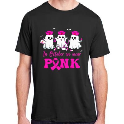 In October We Wear Pink Nurse Ghost Halloween Breast Cancer Adult ChromaSoft Performance T-Shirt