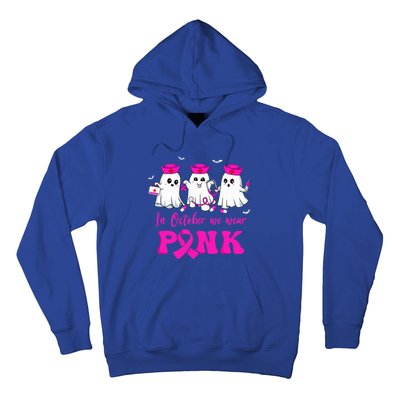 In October We Wear Pink Nurse Ghost Halloween Breast Cancer Hoodie