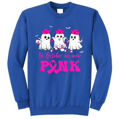 In October We Wear Pink Nurse Ghost Halloween Breast Cancer Sweatshirt