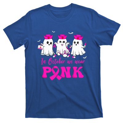 In October We Wear Pink Nurse Ghost Halloween Breast Cancer T-Shirt