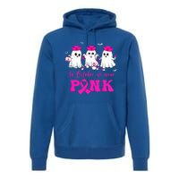 In October We Wear Pink Nurse Ghost Halloween Breast Cancer Premium Hoodie