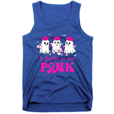 In October We Wear Pink Nurse Ghost Halloween Breast Cancer Tank Top