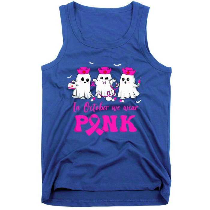 In October We Wear Pink Nurse Ghost Halloween Breast Cancer Tank Top