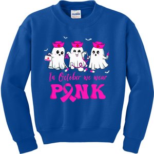 In October We Wear Pink Nurse Ghost Halloween Breast Cancer Kids Sweatshirt