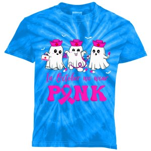 In October We Wear Pink Nurse Ghost Halloween Breast Cancer Kids Tie-Dye T-Shirt