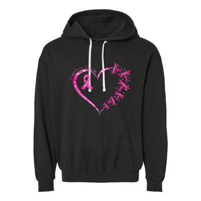 In October We Wear Pink Breast Cancer Awareness Dragonfly Garment-Dyed Fleece Hoodie