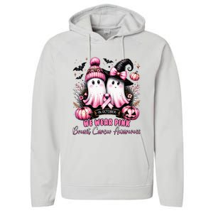 In October We Wear Ghost Witch Breast Cancer Awareness Performance Fleece Hoodie