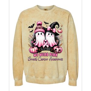 In October We Wear Ghost Witch Breast Cancer Awareness Colorblast Crewneck Sweatshirt