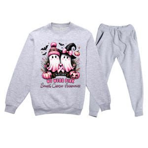 In October We Wear Ghost Witch Breast Cancer Awareness Premium Crewneck Sweatsuit Set