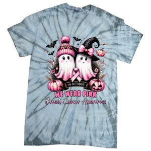 In October We Wear Ghost Witch Breast Cancer Awareness Tie-Dye T-Shirt