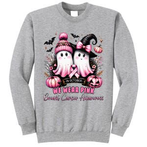 In October We Wear Ghost Witch Breast Cancer Awareness Tall Sweatshirt