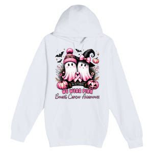 In October We Wear Ghost Witch Breast Cancer Awareness Premium Pullover Hoodie