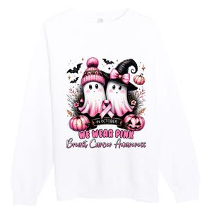 In October We Wear Ghost Witch Breast Cancer Awareness Premium Crewneck Sweatshirt