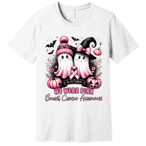 In October We Wear Ghost Witch Breast Cancer Awareness Premium T-Shirt