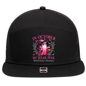 In October We Wear Ghost Witch Breast Cancer Awareness 7 Panel Mesh Trucker Snapback Hat