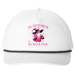 In October We Wear Ghost Witch Breast Cancer Awareness Snapback Five-Panel Rope Hat