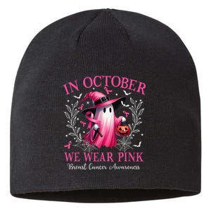 In October We Wear Ghost Witch Breast Cancer Awareness Sustainable Beanie