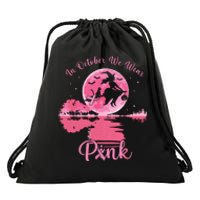 In October We Wear Witch Breast Cancer Halloween Drawstring Bag