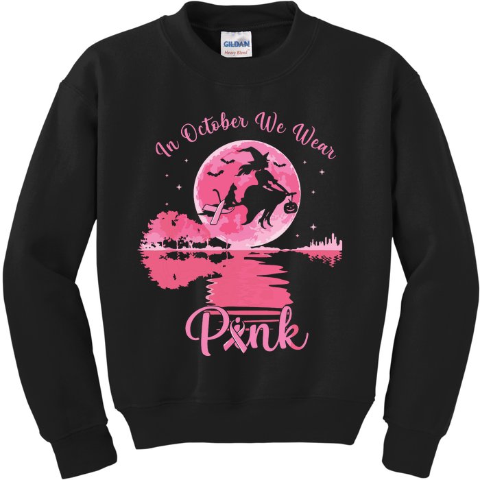 In October We Wear Witch Breast Cancer Halloween Kids Sweatshirt