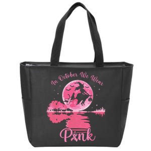 In October We Wear Witch Breast Cancer Halloween Zip Tote Bag