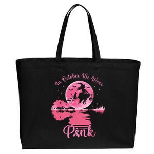 In October We Wear Witch Breast Cancer Halloween Cotton Canvas Jumbo Tote