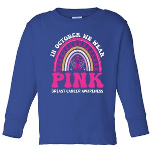 In October We Wear Pink Ribbon Leopard Truck Breast Cancer Toddler Long Sleeve Shirt