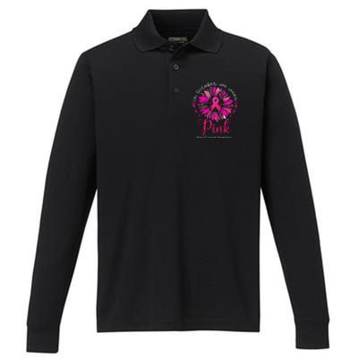 In October We Wear Pink Sunflower Breast Cancer Awareness Performance Long Sleeve Polo