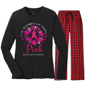 In October We Wear Pink Sunflower Breast Cancer Awareness Women's Long Sleeve Flannel Pajama Set 