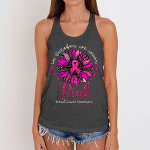 In October We Wear Pink Sunflower Breast Cancer Awareness Women's Knotted Racerback Tank