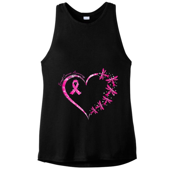 In October We Wear Pink Breast Cancer Awareness Dragonfly Ladies PosiCharge Tri-Blend Wicking Tank