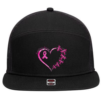 In October We Wear Pink Breast Cancer Awareness Dragonfly 7 Panel Mesh Trucker Snapback Hat