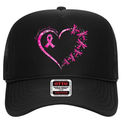 In October We Wear Pink Breast Cancer Awareness Dragonfly High Crown Mesh Back Trucker Hat