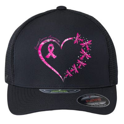 In October We Wear Pink Breast Cancer Awareness Dragonfly Flexfit Unipanel Trucker Cap