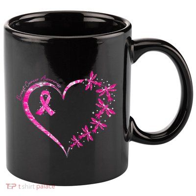 In October We Wear Pink Breast Cancer Awareness Dragonfly 11oz C Handle Ceramic Mug