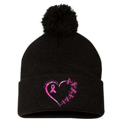 In October We Wear Pink Breast Cancer Awareness Dragonfly Pom Pom 12in Knit Beanie