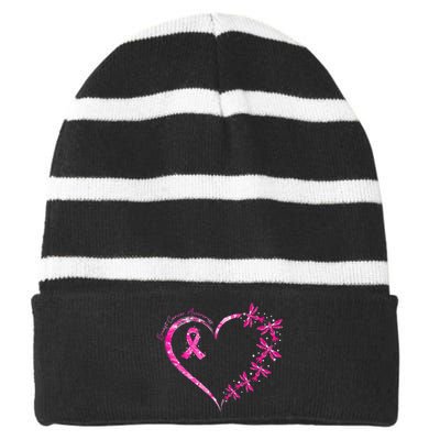 In October We Wear Pink Breast Cancer Awareness Dragonfly Striped Beanie with Solid Band