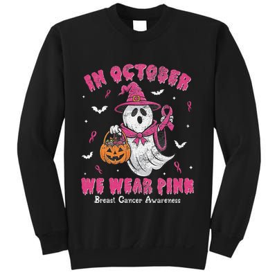 In October We Wear Pin.K Ghost Witch Breast Cancer Awareness Sweatshirt