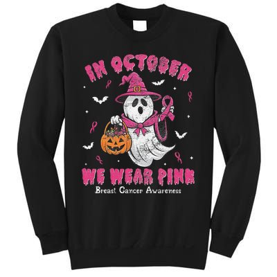 In October We Wear Pin.K Ghost Witch Breast Cancer Awareness Sweatshirt