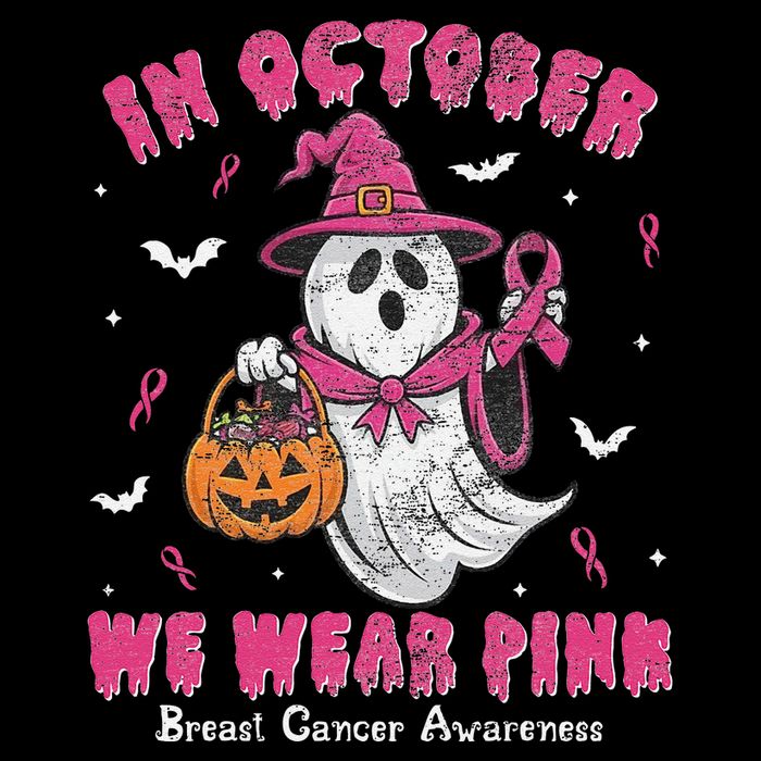 In October We Wear Pin.K Ghost Witch Breast Cancer Awareness V-Neck T-Shirt