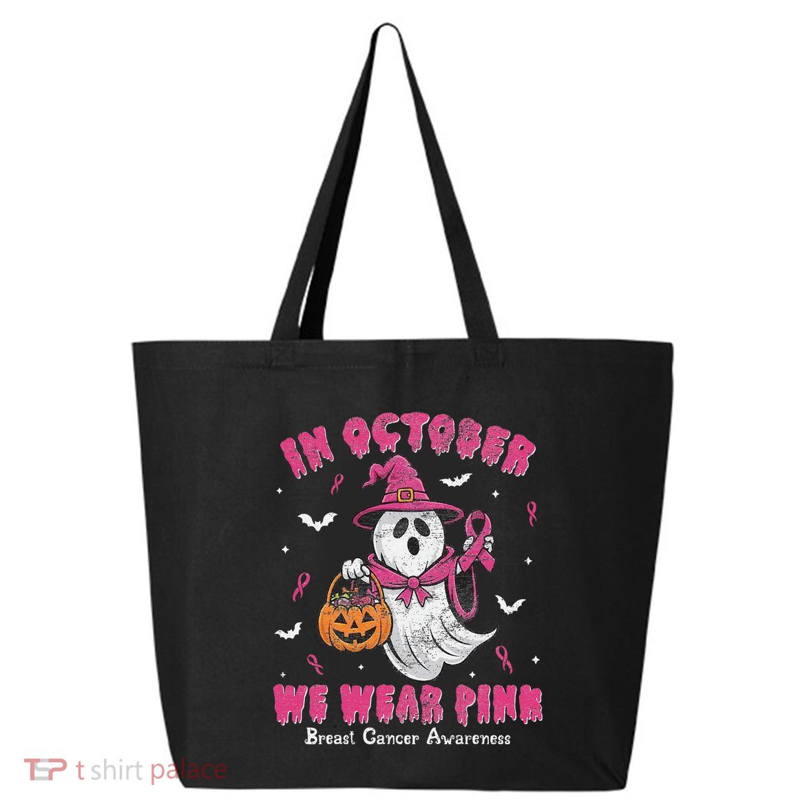 In October We Wear Pin.K Ghost Witch Breast Cancer Awareness 25L Jumbo Tote