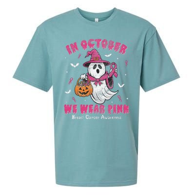 In October We Wear Pin.K Ghost Witch Breast Cancer Awareness Sueded Cloud Jersey T-Shirt