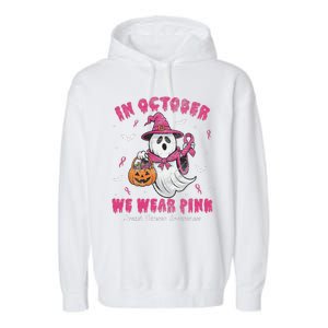 In October We Wear Pin.K Ghost Witch Breast Cancer Awareness Garment-Dyed Fleece Hoodie