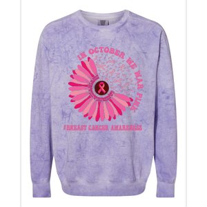 In October We Wear Pink Sunflower Breast Cancer Awareness Colorblast Crewneck Sweatshirt