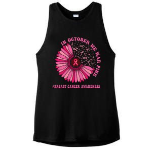 In October We Wear Pink Sunflower Breast Cancer Awareness Ladies PosiCharge Tri-Blend Wicking Tank