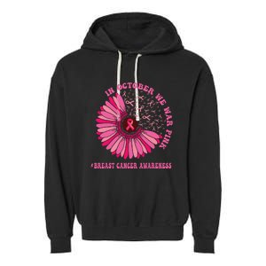 In October We Wear Pink Sunflower Breast Cancer Awareness Garment-Dyed Fleece Hoodie