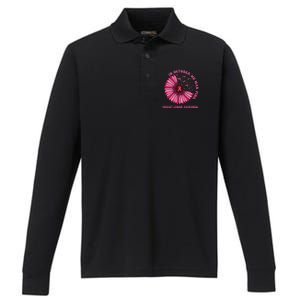 In October We Wear Pink Sunflower Breast Cancer Awareness Performance Long Sleeve Polo